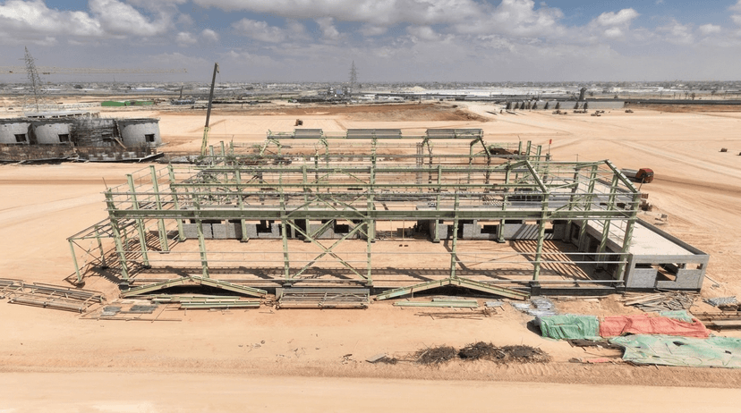 Structural steel construction progress at the Benghazi steel complex
