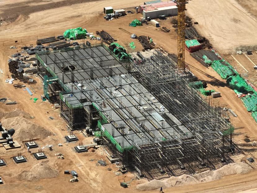 Aerial view of the Tosyali-SULB steel complex construction site in Benghazi.